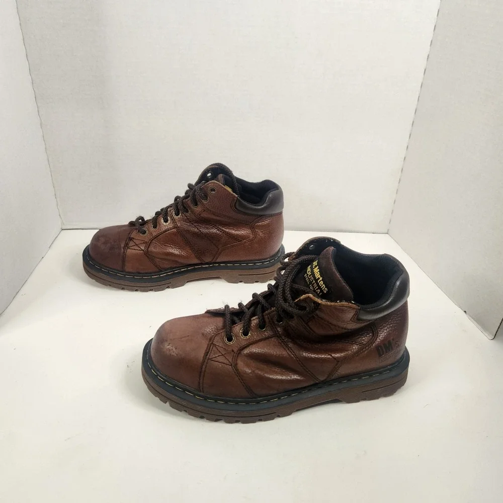 Dr Martens Mens Leather Ankle Boots Sz 8 Leather Steel Toe Work Hiking‎ Brown